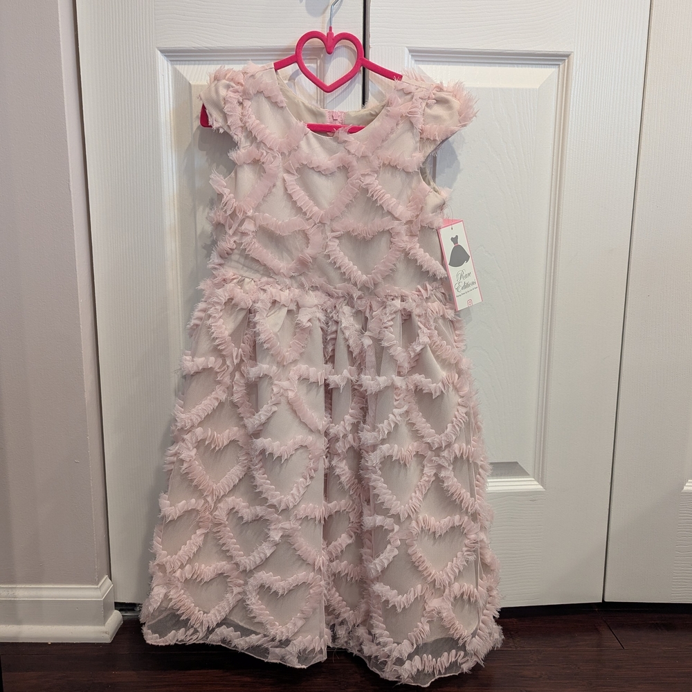 Pink Heart Patterned Kids Dress